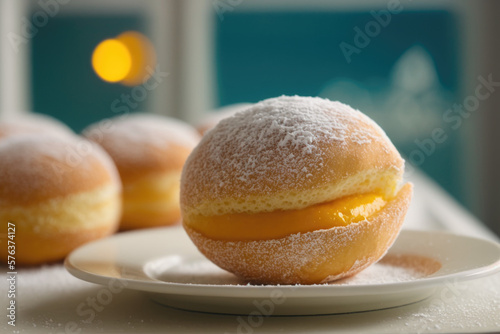 Bolas de Berlim, Sweet Treats from Around the World, a Portuguese Pastry Made from Fried Doughnut AI Generative photo