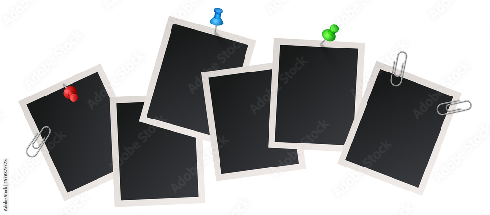 Realistic photo cards with clips. Memory picture template Realistic photo cards with clips. Memory picture template