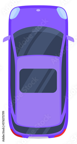 Hatchback icon. Purple compact city car top view