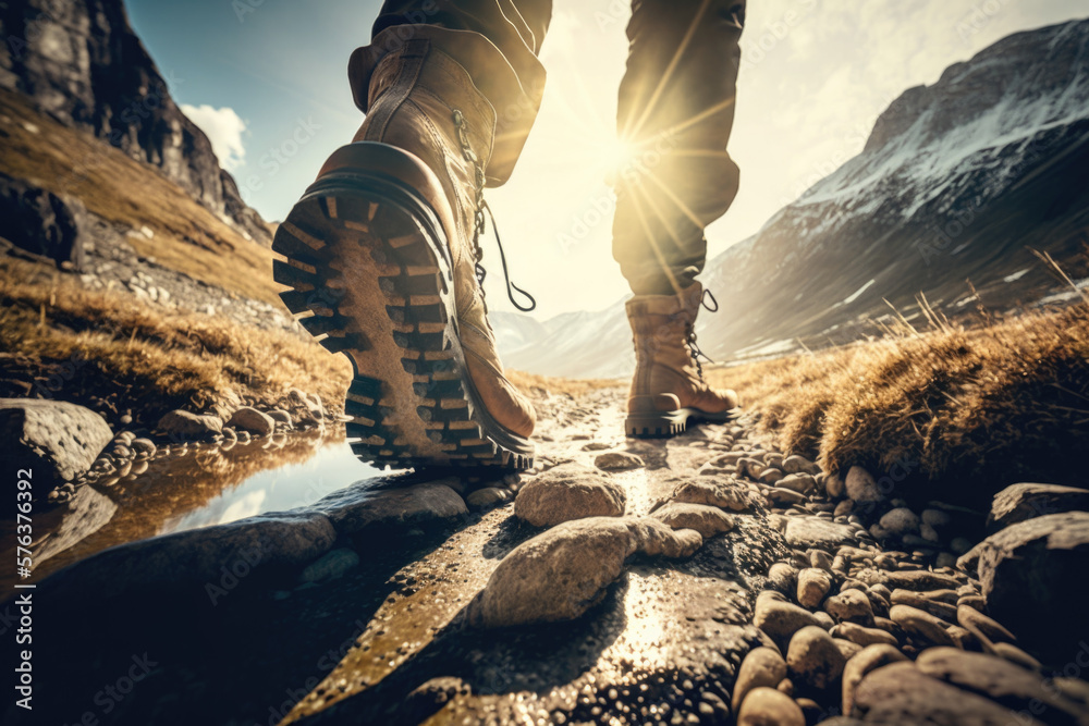 Discover the Beauty of the Great Outdoors: Photos of Trekkers Navigating Mountain Nature with Hiking Boots AI Generative Discover the Beauty of the Great Outdoors: Photos of Trekkers Navigating Mountain Nature with Hiking Boots AI Generative