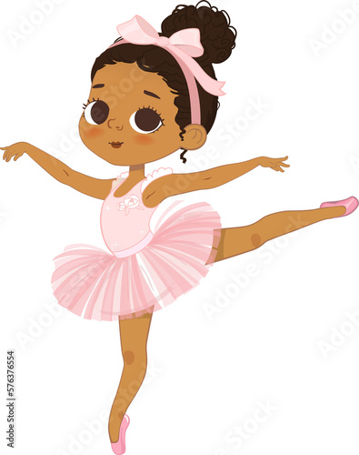 Cute Ballerina Girl Dancing. Little Ballerina in a Pink Tutu Dress. Adorable African American Girl dancing in a pastel pink dress. Isolated