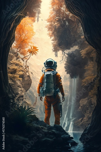 Epic cinematic painting of an astronaut. Generative ai