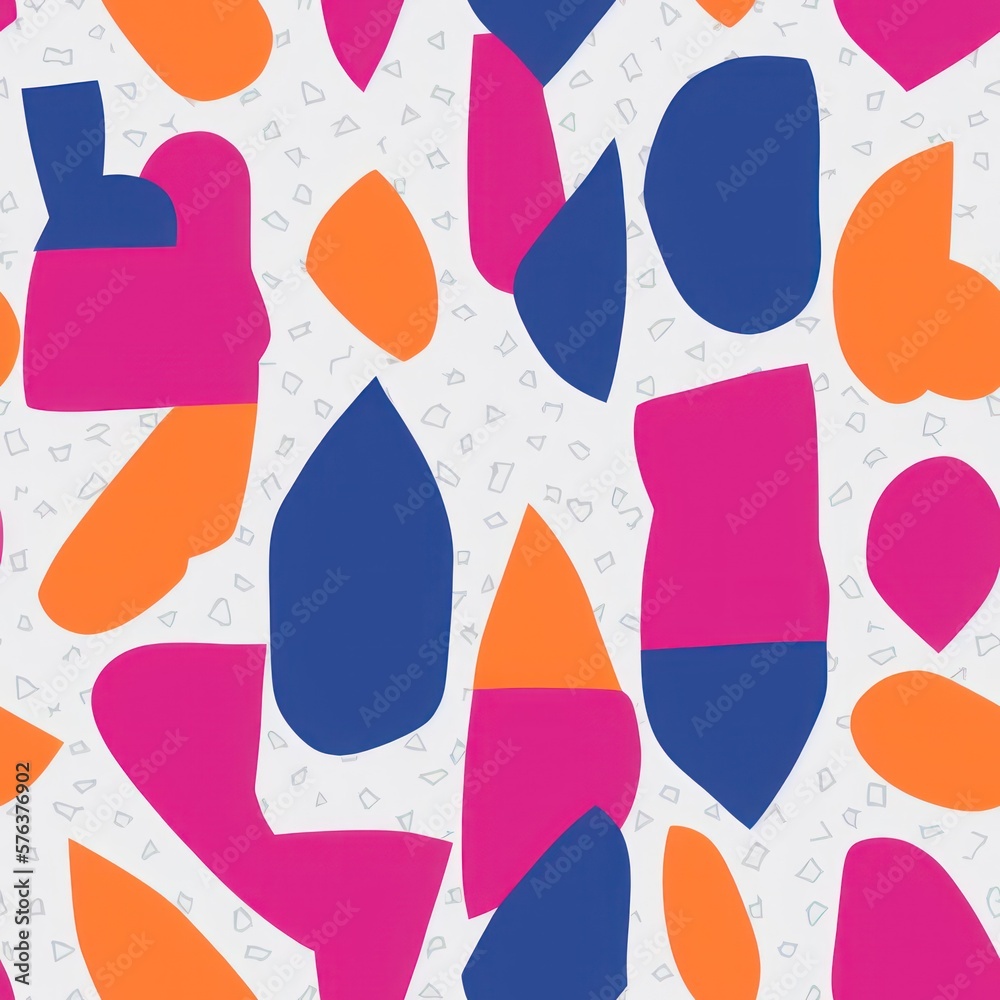 Abstract bold and colorful memphis style pattern, pale colors, generative ai