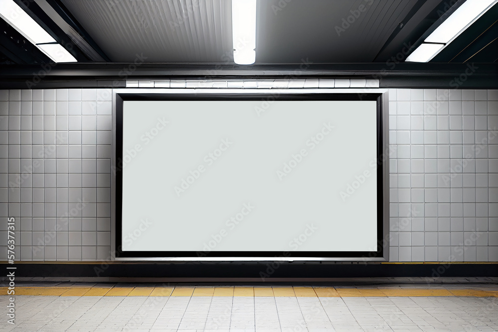 ilustration, Empty advertisement light box on the underground subway hall, Generative AI ilustration, Empty advertisement light box on the underground subway hall, Generative AI