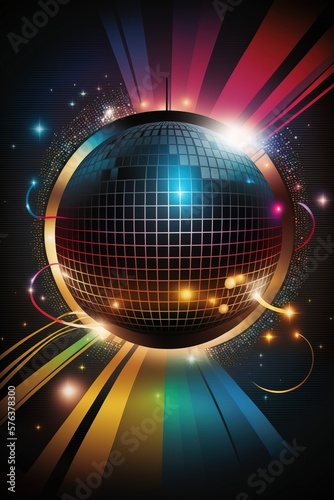 Colorful sphere of a disco ball, generative ai