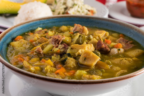 Pork tripe casserole soup as a traditional lunch in Medellin