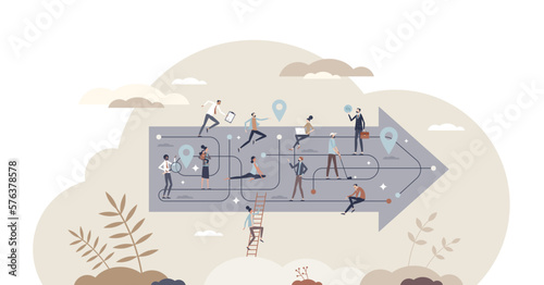 Change management and corporate further development tiny person concept, transparent background.Innovation implementation and new plan direction for better business illustration.