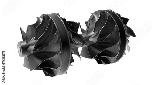 Turbocharger impeller Turbine Shaft Wheel (automotive spare part) on white background 3D Rendering
