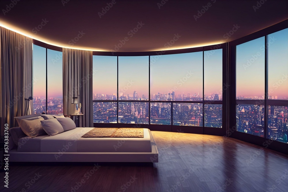 Beautiful view of Knight Size Bed Penthouse Apartment Interior Design