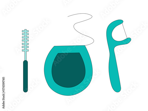 Set of Dental Floss and Toothpicks. Cleaning tools and oral care hygiene products