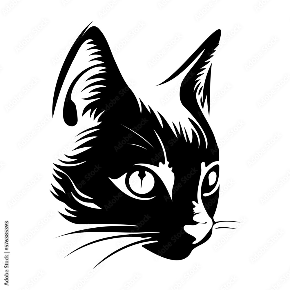 Cat Face, Silhouettes Cat Face SVG, black and white Cat vector Cat Face, Silhouettes Cat Face SVG, black and white Cat vector