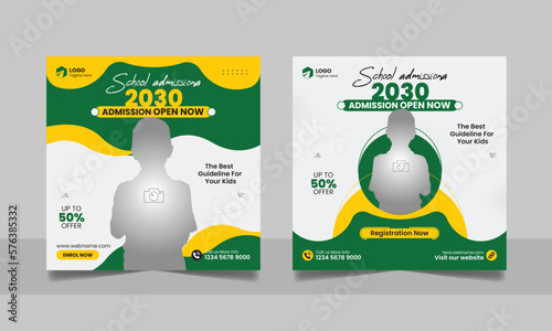 School admission social media post banner, educational social media post square flyer back to school web banner design template.	