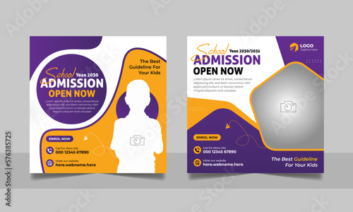School admission social media post banner, educational social media post square flyer back to school web banner design template.	