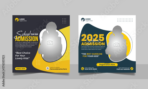 School admission social media post banner, educational social media post square flyer back to school web banner design template. 