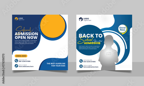 School admission social media post banner, educational social media post square flyer back to school web banner design template.	