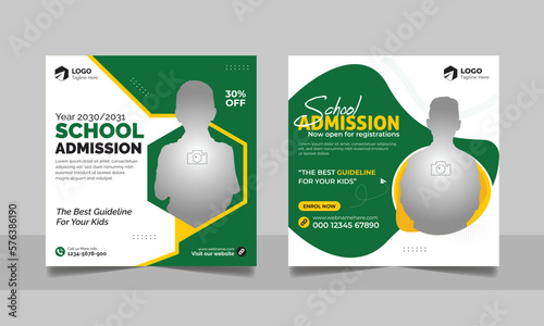 School admission social media post banner, educational social media post square flyer back to school web banner design template.	