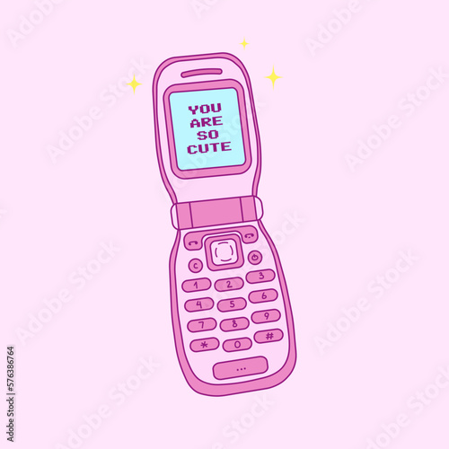y2k old mobile, cell phone, trendy vector illustration, nostalgia for 90s 2000s