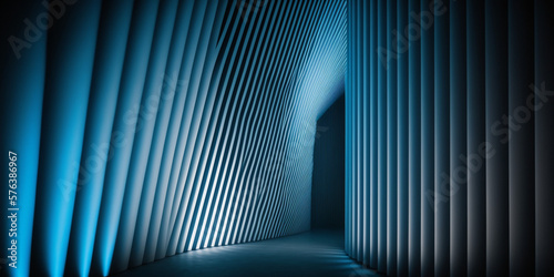 With details in the form of lines , hallway blue Concrete Reflective Studio Podium Club 3D Rendering photo