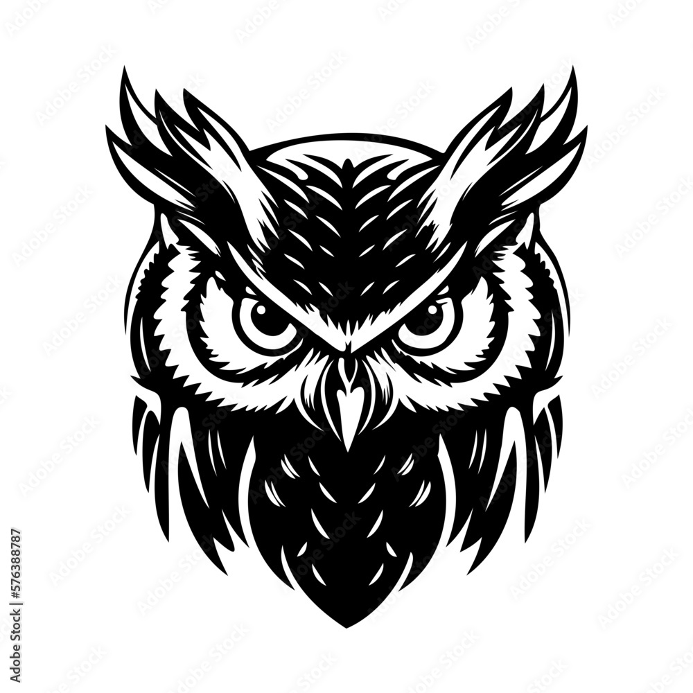 Owl Face, Silhouettes Owl Face SVG, black and white Owl vector