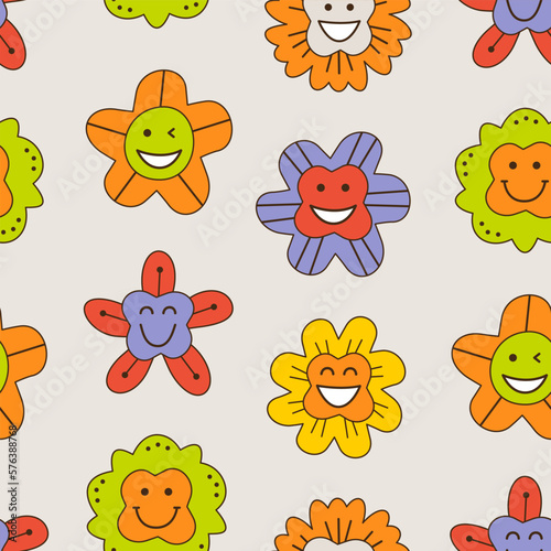 Smiling flower  abstract personage  mascot design  funny face  cute icon