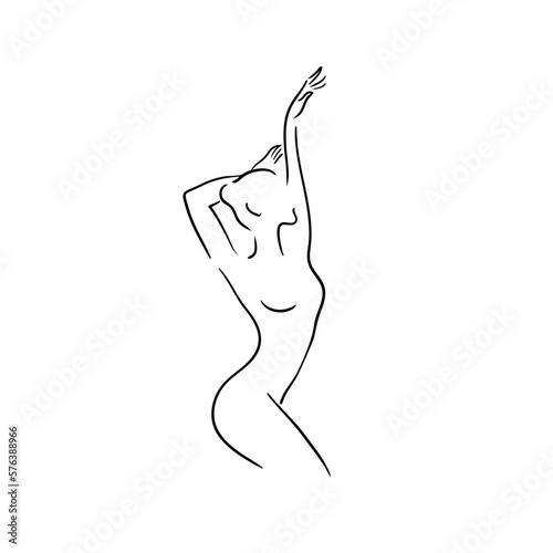 Silhouette of a beautiful slim woman. Linear hand drawing. Stock vector illustration.Abstract drawing of girl.