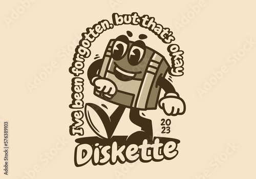 Mascot character design of a walking diskette