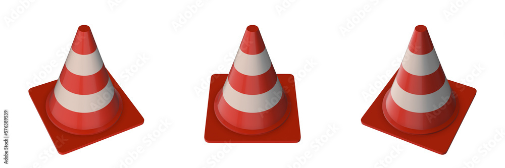 traffic cone, road sign, transparent background, left, front and right view (3d render) traffic cone, road sign, transparent background, left, front and right view (3d render)
