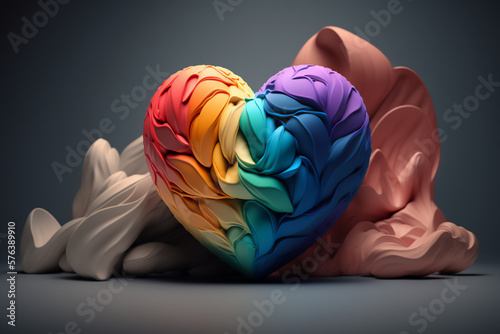 An abstract rendering of a heart in multicolored rainbow photo