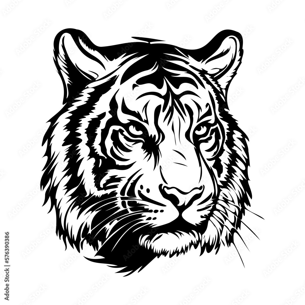 Tiger Face, Silhouettes Tiger Face SVG, black and white Tiger vector Tiger Face, Silhouettes Tiger Face SVG, black and white Tiger vector