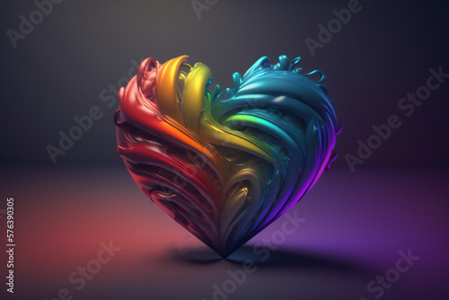 A heart-shaped liquid rainbow with cosmic colors photo