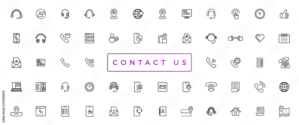 Contact Us web icons in line style. Web and mobile icon. Chat, support, message, phone. Vector illustration Contact Us web icons in line style. Web and mobile icon. Chat, support, message, phone. Vector illustration