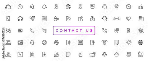 Contact Us web icons in line style. Web and mobile icon. Chat, support, message, phone. Vector illustration