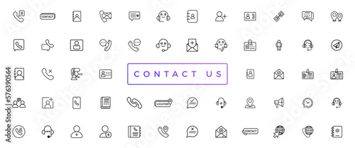 Contact Us web icons in line style. Web and mobile icon. Chat, support, message, phone. Vector illustration