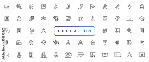 Education and Learning thin line icons set. Education, School, Learning editable stroke icons