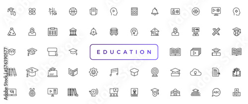 Education and Learning thin line icons set. Education, School, Learning editable stroke icons