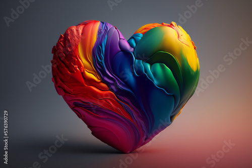 A colorful rendering of an LGBTQ+ heart with liquid rainbow effect, promoting acceptance and equality