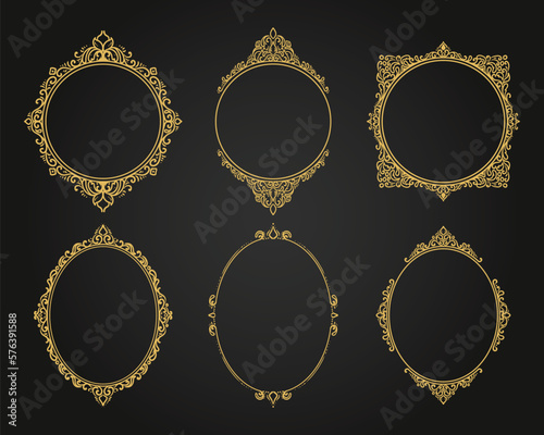 Luxury decorative golden frames. Retro ornamental frame, vintage ornaments & ornate border. Decorative wedding frames, antique museum picture borders or deco dividers. Isolated vector art