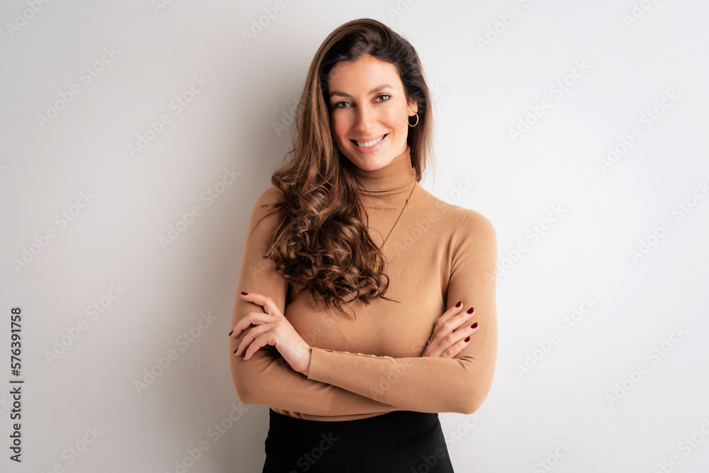Atttractive middle aged woman wearing casual clothes and looking at camera against isolated background Atttractive middle aged woman wearing casual clothes and looking at camera against isolated background