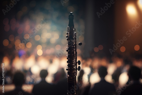 Clarinet in the center of the concert hall. Generative AI. photo