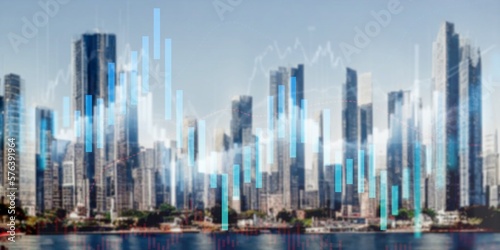 Big modern city view with internet trading graph.