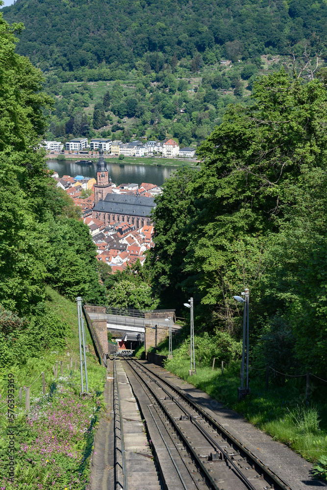 Hiking along the Himmelsleiter trail, down the Königstuhl hill, Heidelberg, Beautiful medieval city in Germany Hiking along the Himmelsleiter trail, down the Königstuhl hill, Heidelberg, Beautiful medieval city in Germany