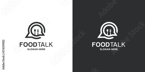 fork, spoon, food chat logo vector icon illustration