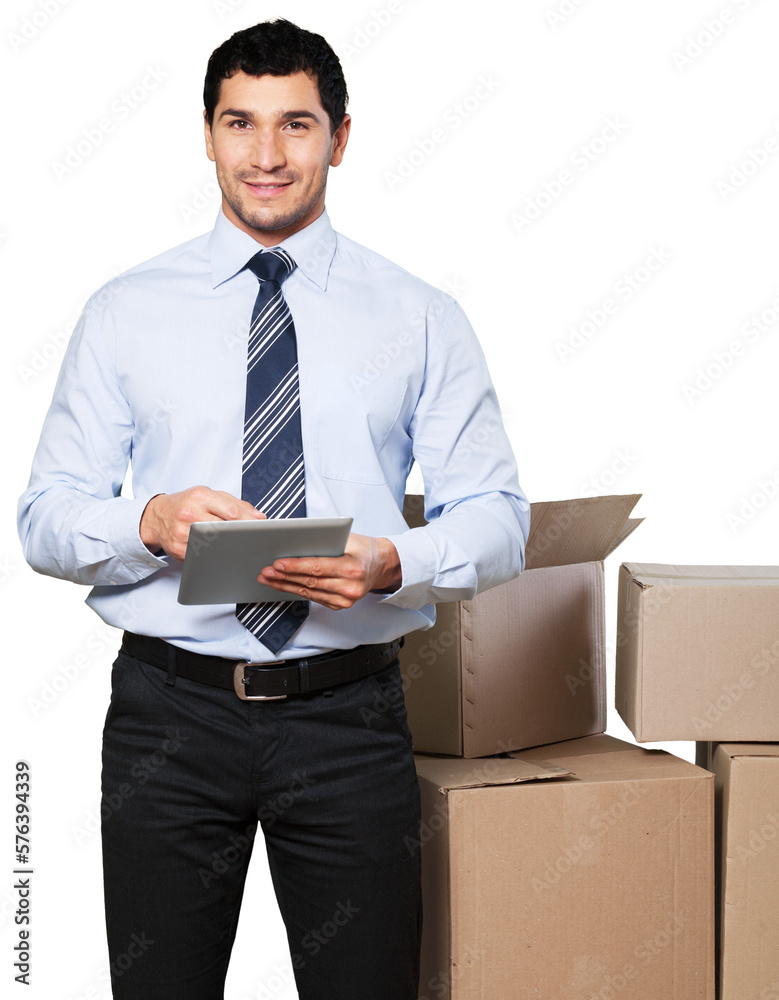 Manager man In Warehouse Checking Boxes Using Digital Tablet Manager man In Warehouse Checking Boxes Using Digital Tablet