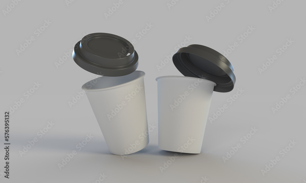 White Paper Coffee cup with plastic lid, 3D rendering mockup White Paper Coffee cup with plastic lid, 3D rendering mockup