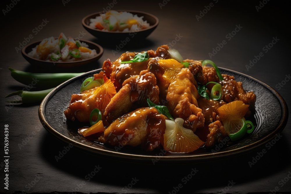 Braised chicken pieces with sweet and sour sauce
