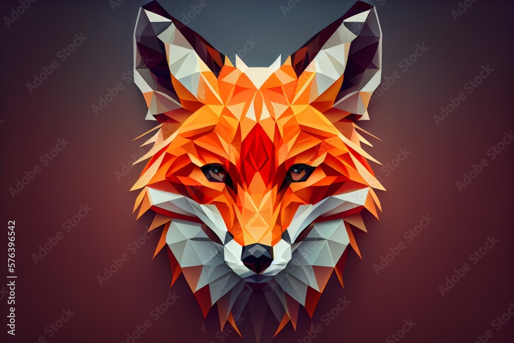 Low polygon red fox face logo for design company, colorful, geometric