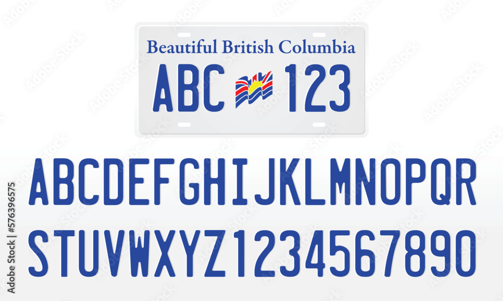 British Columbia License Plate, Canadian License Plate Mockup Template with Letters and Numbers