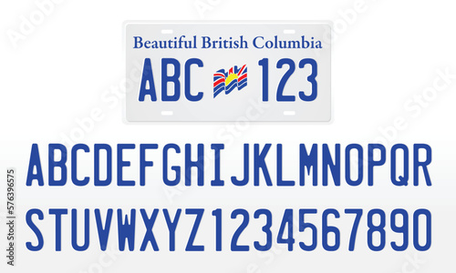 British Columbia License Plate, Canadian License Plate Mockup Template with Letters and Numbers