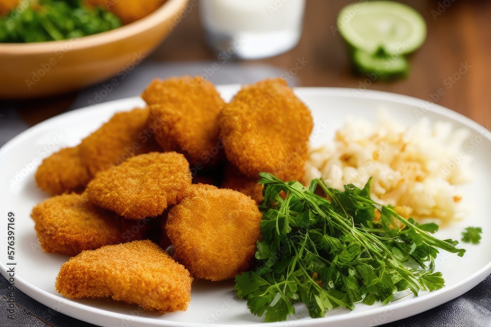 Crispy Chicken Nuggets with Flavorful Herbs and Dipping Sauce - Delicious Fast Food for Any Occasion Crispy Chicken Nuggets with Flavorful Herbs and Dipping Sauce - Delicious Fast Food for Any Occasion
