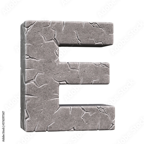 Cracked stone font 3d rendering letter E photo